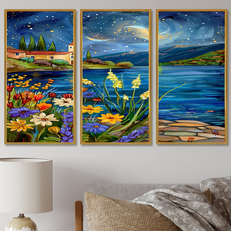 Noelie - River Wall Art Print Set, Gold Floater Framed, 32" H x 48" W x 1" D