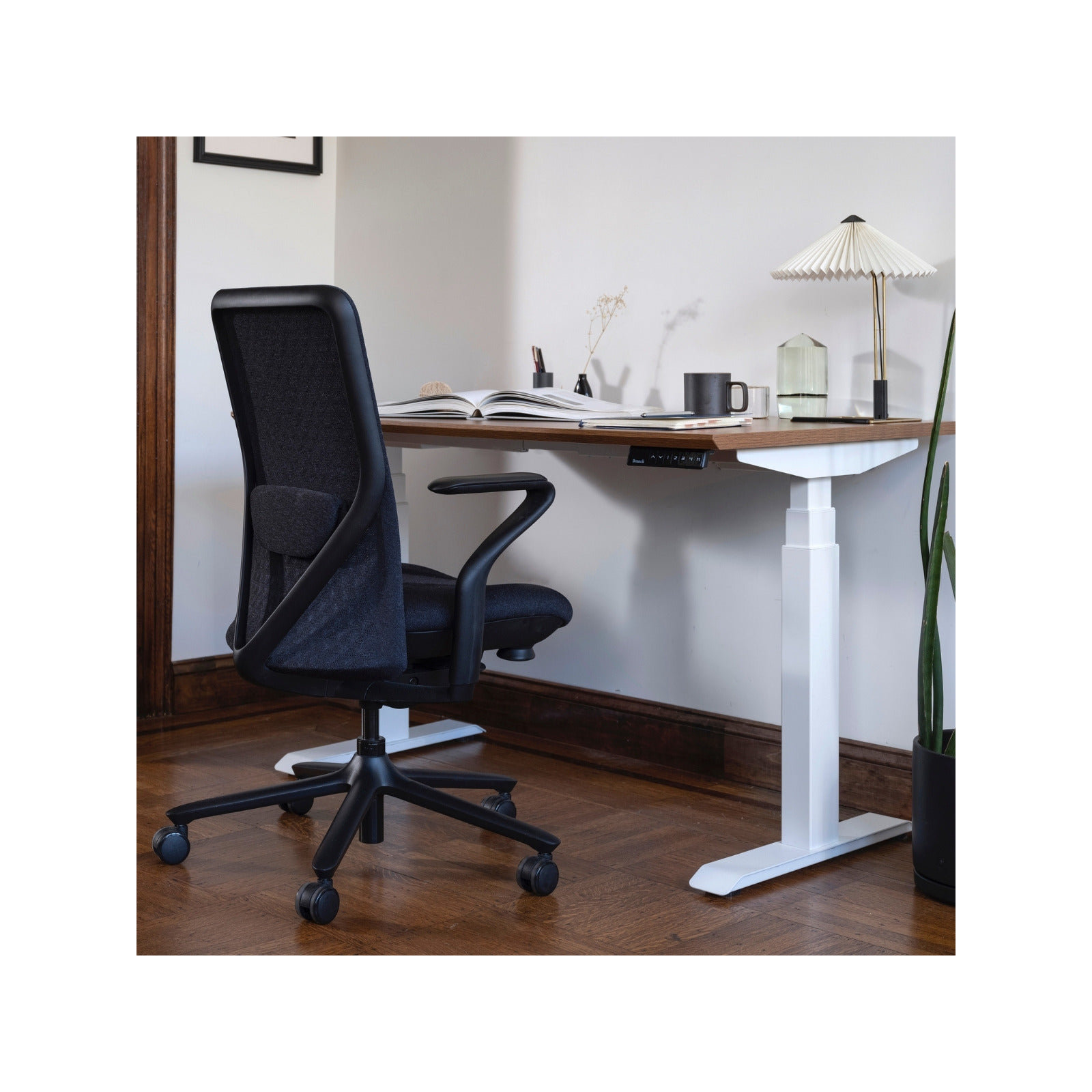 Standing Desk, Walnut, 52" H x 48" W x 30" D, White