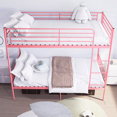 Pink Twin Over Metal Bunk Bed With , High Guardrail, Noise-, Split Into Two Beds, Storage Space, Quality Iron Frame, Wear- Coating, Design For Bedroom Decor In 2 Construction, Modern Setup