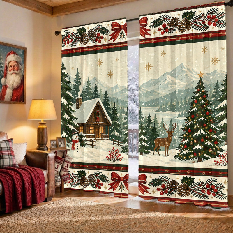 Rideaux de Noël 2 pièces Cozy Winter, L 42 po x H 84 po x 2 pièces