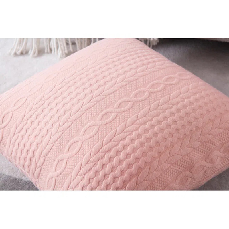 Farmhouse Knitted Modern Embossed Patterned Pillow Cover, 20"H x 20"W, Pink