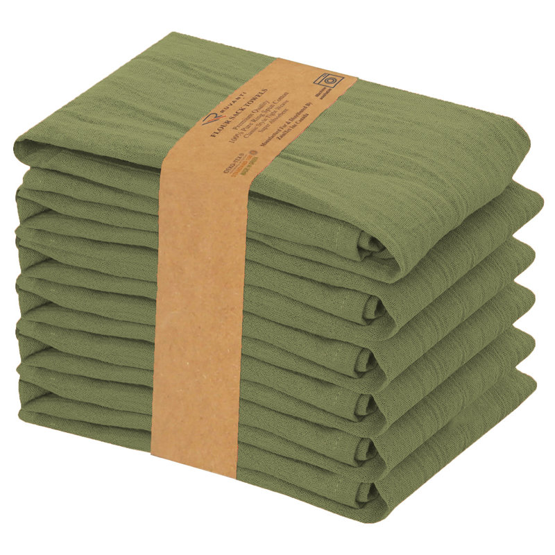 100% Cotton Solid Flour Sack Dishcloth Kitchen Towels Set for Dish Drying & Cleaning, 24, Olive