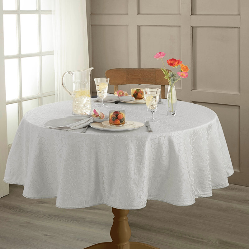 Lenox Opal Innocence Tablecloth, Platinum, 90" Round