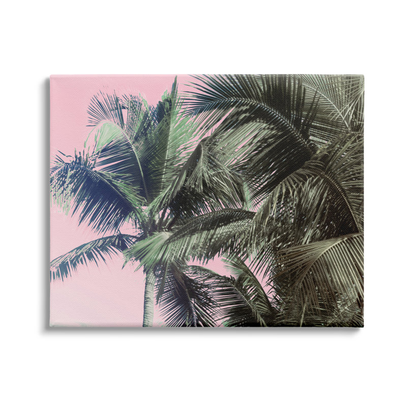«Tropical Palm Tree Fronds Layered Tall Trees», art texturé à la giclée sur fond noir par Kathy Mansfield, H 24 po x l 30 po