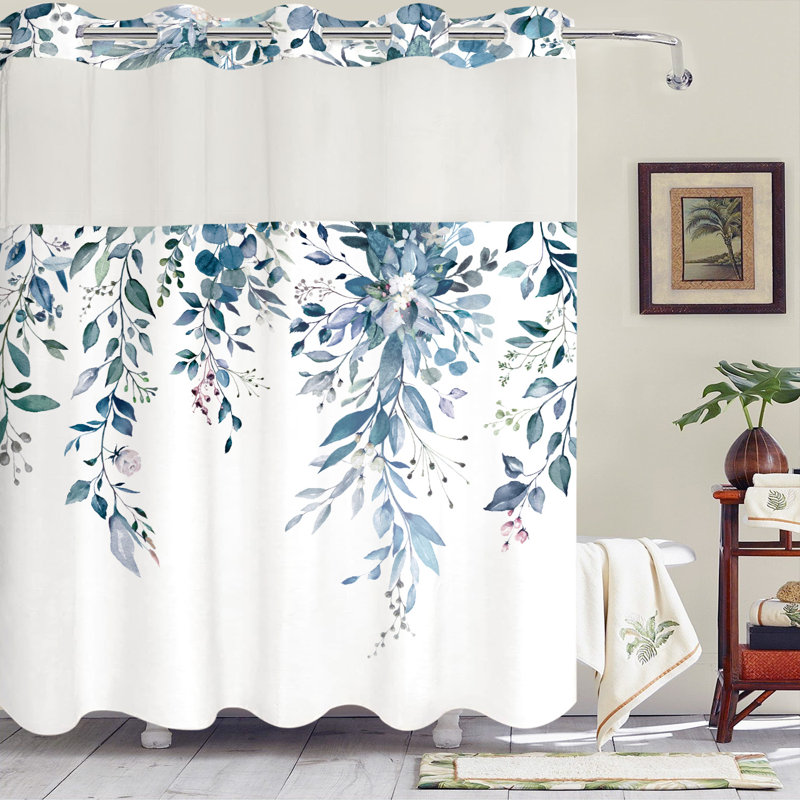 Rideau de douche à motif floral avec doublure Jacobthoma inclus, Bleu