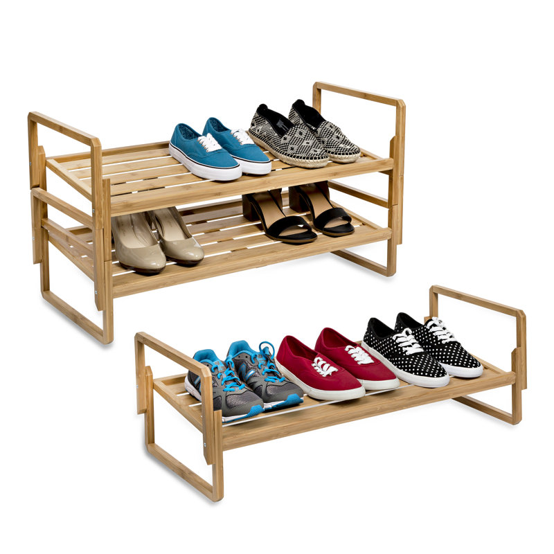 12 Pair Stackable Solid Wood Shoe Rack