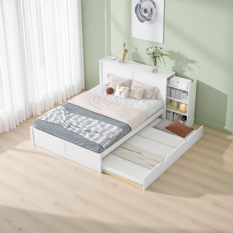Lit plateforme avec rangement et tablettes gigognes, Grand lit