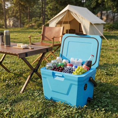 Heavy Duty Scratch Resistant Hard Shell Insulated Portable Ice Chest Cooler With 2 Built In Cup Holders And Convenient Drain Plug For Outdoor Camping