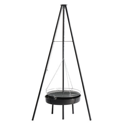 Campfire tripod grill,adjustable height bbq grill grate with fire bowl,heavy duty black outdoor fire pit cooking stand for camping,backyard bbq & picnic