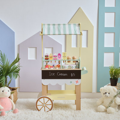Teamson Kids Jolly Pals Wood Ice Cream Stand With 33 Accessories And Chalkboard