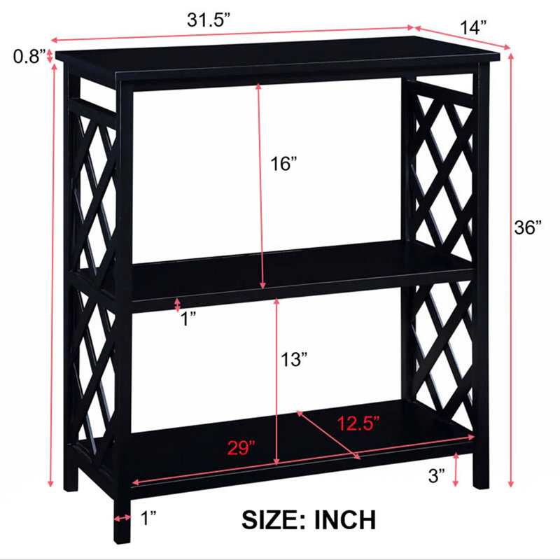 Console Table 3-Tier With Storage Shelves, Black