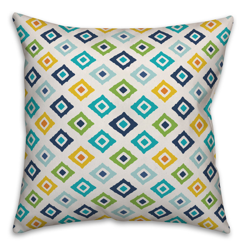  Diamonds Indoor/Outdoor Throw Pillow, Polyester/Polyfill, 20" x 20", Lemon/Blue/Teal