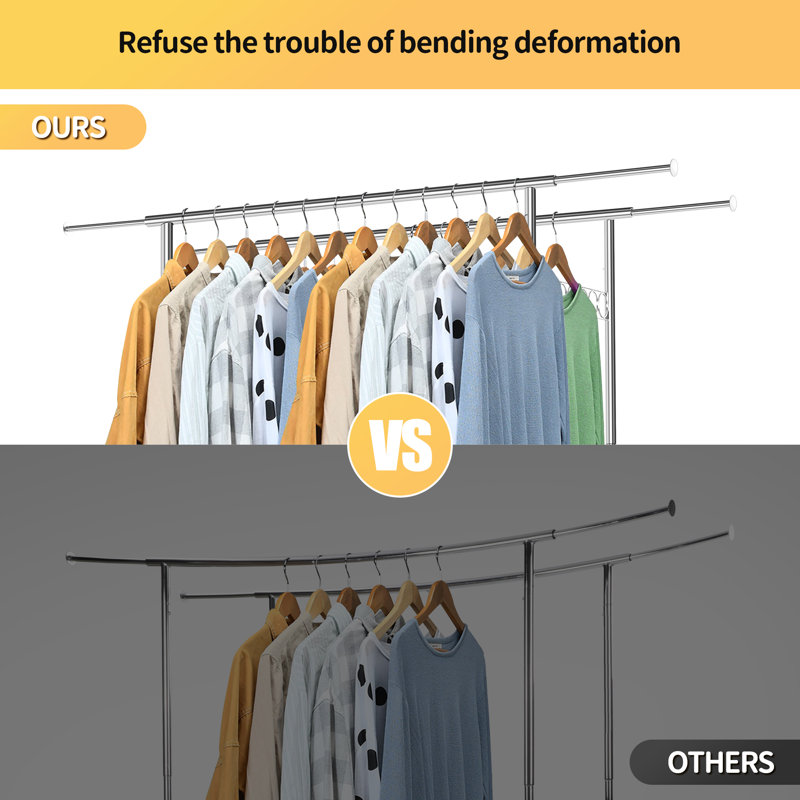 Heavy Duty Silver Metal Rolling Clothes Rack with Shelves