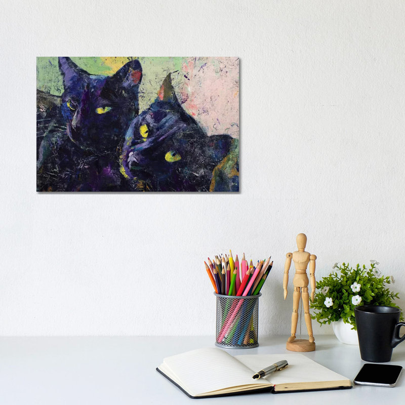 Black Cats by Michael Creese - Painting on Canvas, 20.32 cm H x 30.48 cm W, Wrapped Canvas