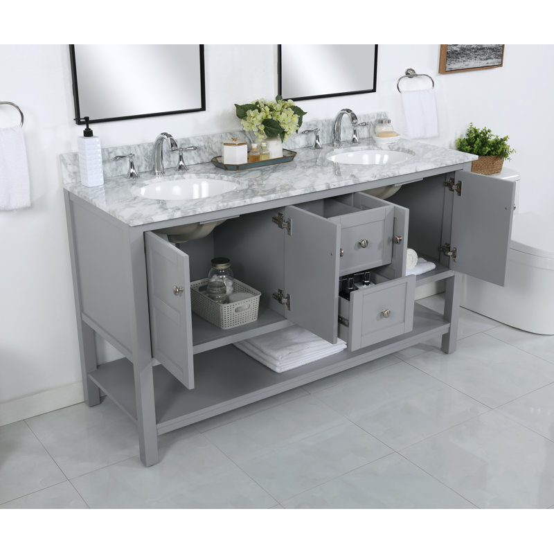 Amyra Hoefer 60" Double Bathroom Vanity Set, Gray