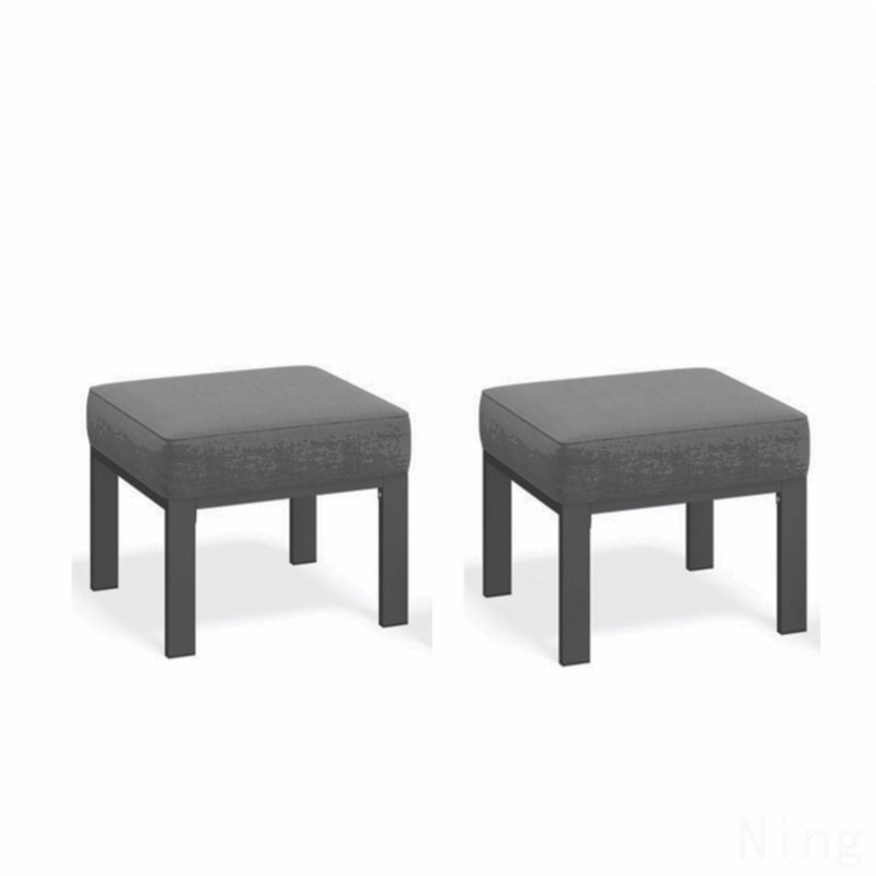 Set Of 2,  22” All-Weather Metal Patio Ottomans Thick Gray Cushions & Gray Frame, Gray, Gray