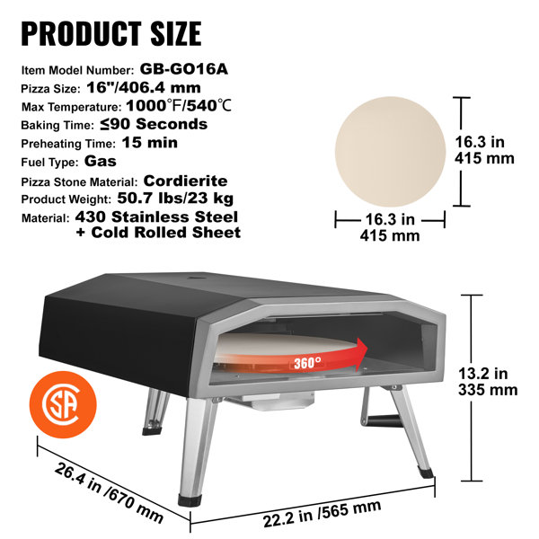 Turpone 12 in. Mini Rotating Stone Propane Outdoor Pizza Oven with Peel in Stainless Steel, Silver