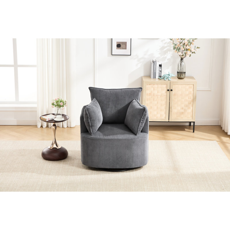 Chaise d'appoint pivotante grise 360, fabriquée pour durer avec du bois et du métal robustes, d'une profondeur de 33,17 po, pour structure de chambre à coucher, fabrication en métal, largeur de 31,66 po, bureau