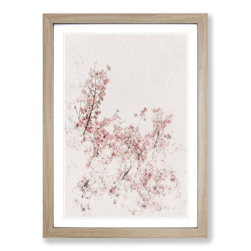 Pink Cherry Tree - Picture Frame Painting Print, 87cm H x 62cm W x 2cm D, Oak Framed
