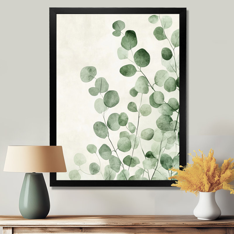 Minimal Eucalyptus Veil I - impression botanique murale verte, H 40 po x l 30 po, Cadre naturel flottant