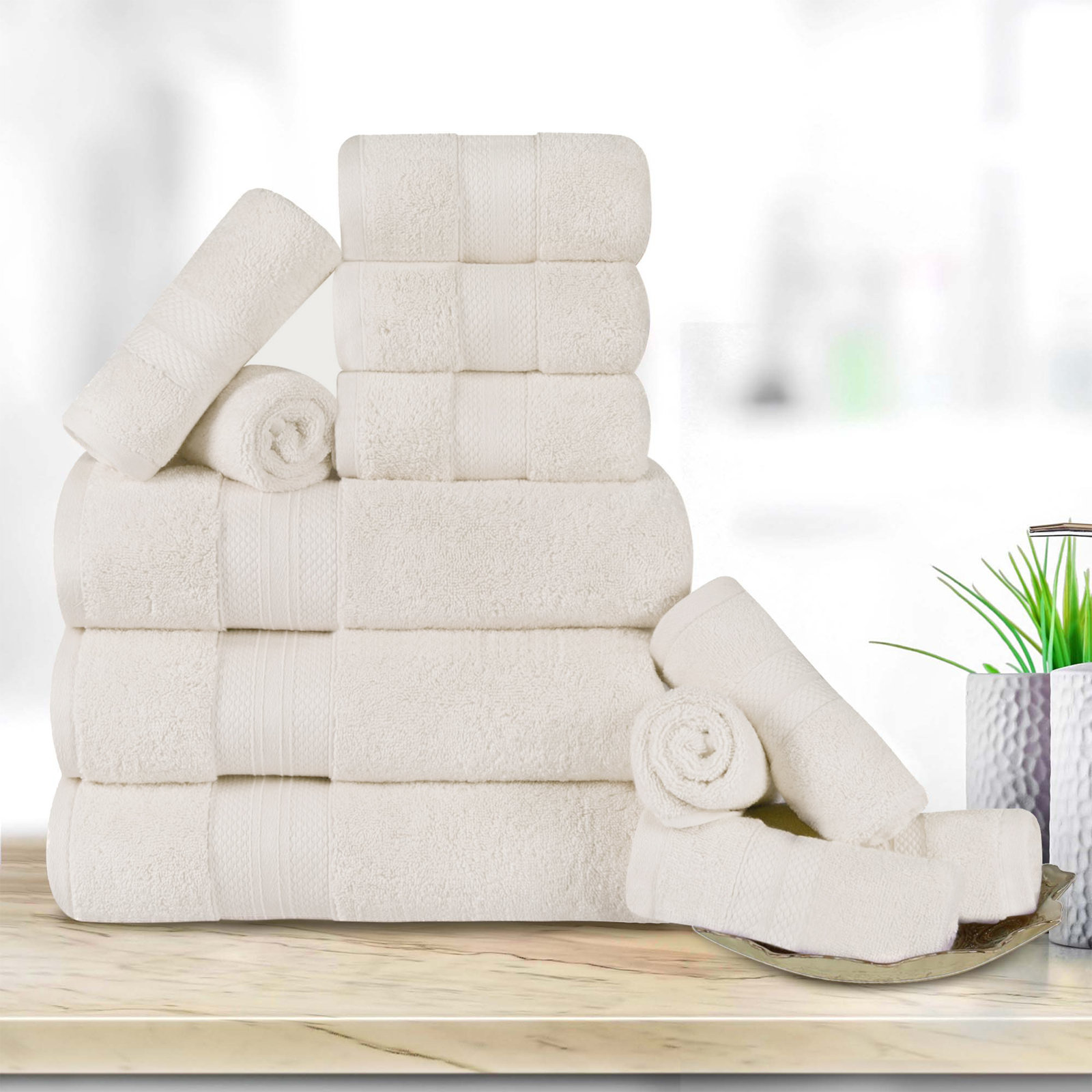 Finnian Ultra-Plush Heavyweight, 100% Turkish Towel Collection, Ivory, 12 Piece Towel Set