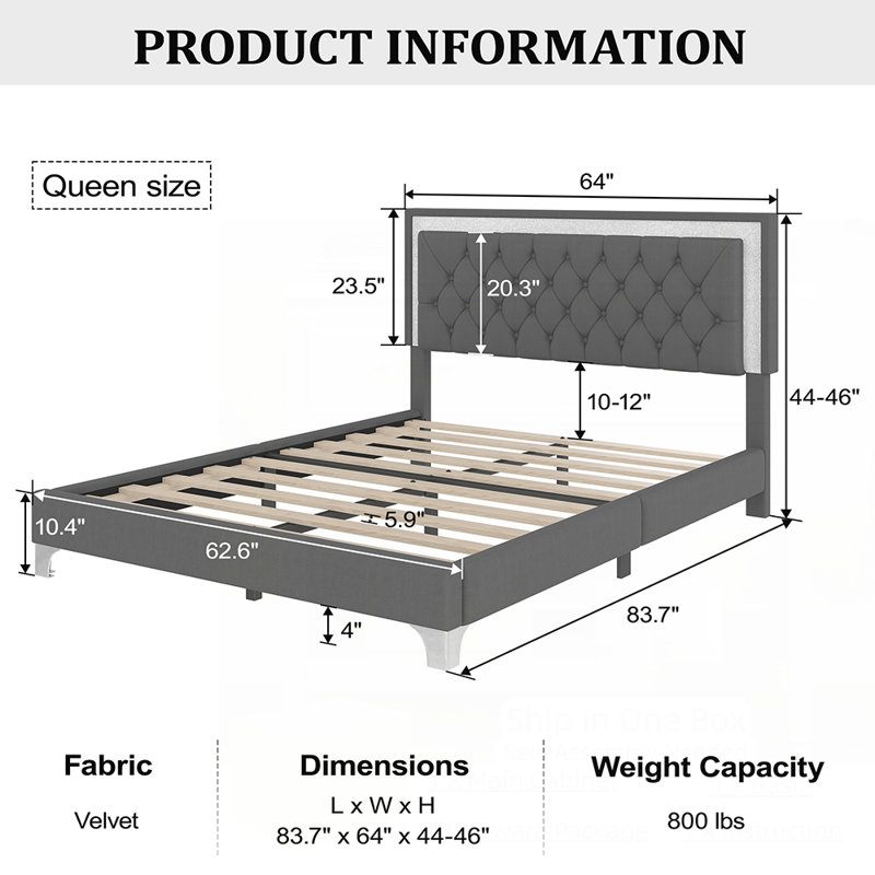 Ensemble de chambre à coucher 3 pièces avec lit plateforme tapissier à DEL et deux tables de chevet élégantes, parfait pour les espaces modernes et élégants