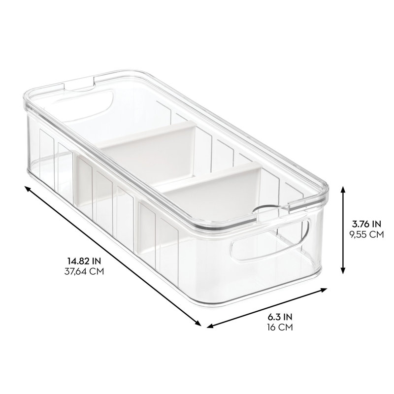 iDesign Recycled Plastic Crisp Large Divided Produce Storage with Handles, Clear Bin