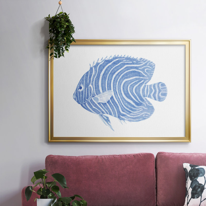 «Blue and White Tropical Fish II», reproduction sur toile encadrée, Or, H 14 po x l 20 po x P 1,5 po