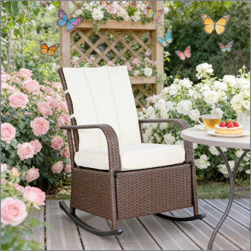 Fauteuil inclinable et berçant en rotin d'extérieur, Blanc