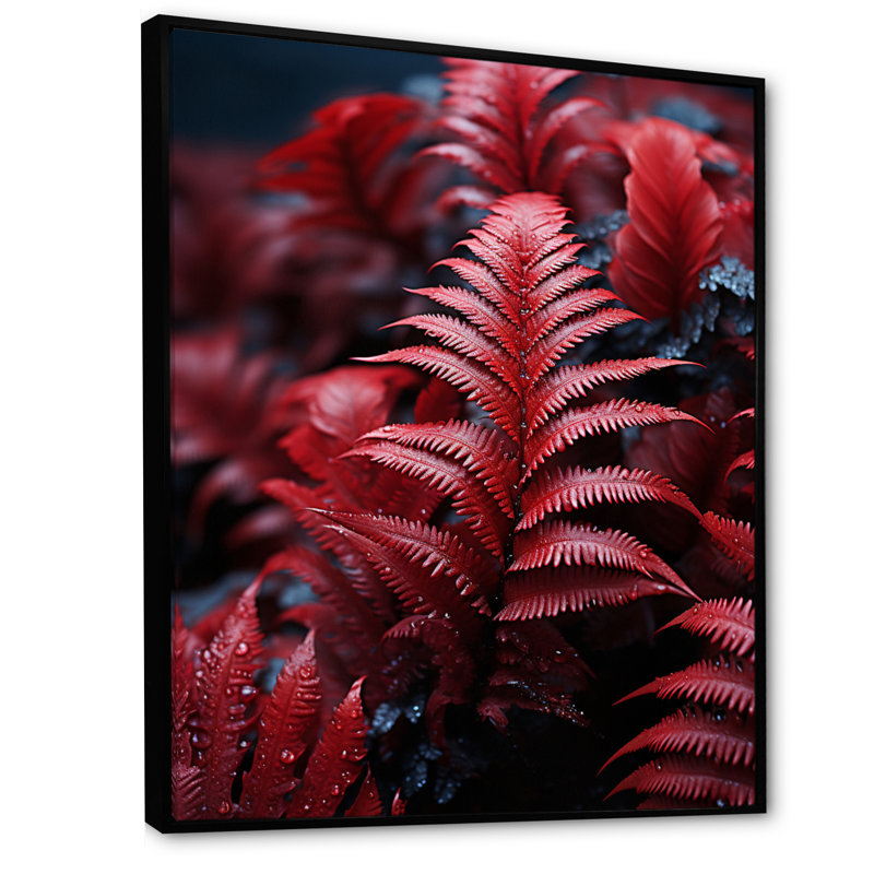 Horfield Pink Ferns Crimson Solitude sur toile, H 32 po x l 16 po x P 1 po, Cadre flottant noir