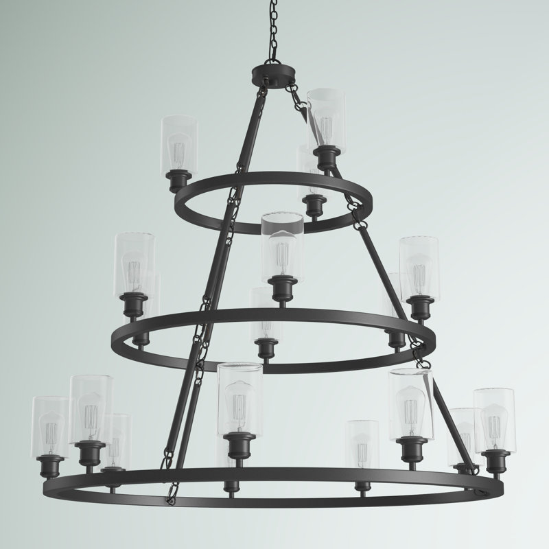 Nicolao 18 - Light Dimmable Wagon Wheel Chandelier, 6 Watt Vinage LED Bulb, Clear