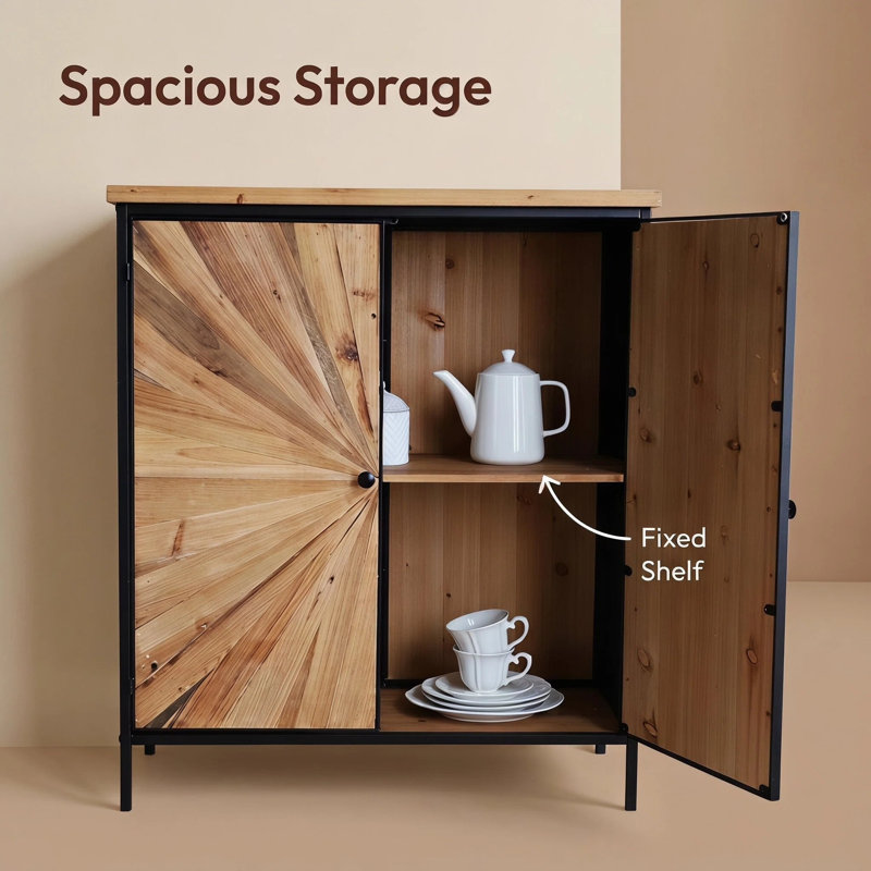 Mahisha 36" * 31" 2 Door Storage Cabinet With Reclaimed Natural Wood Doors