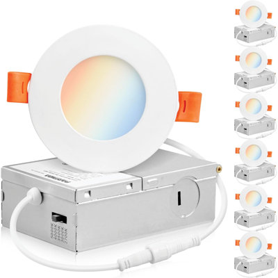 Paquet de 12 DEL intégrée ultra-mince 5cct à intensité variable encastrée avec boîte de jonction, 2700k à 5000k Selecttable 360lumens