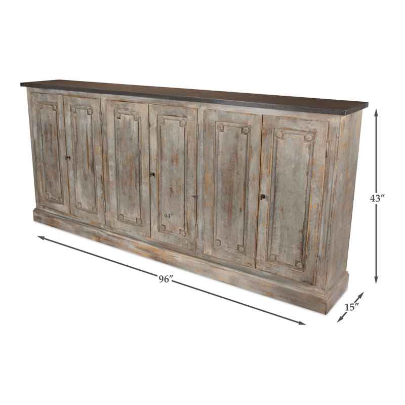 Pagnano 96'' W Solid Wood Sideboard, Gray Oak/Stone Gray