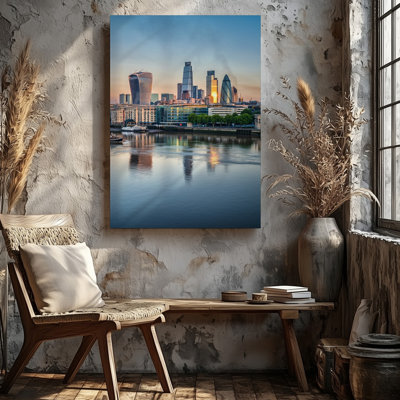 Canvas A Panoramic View Of A Modern City Skyline At Dusk Wall Art Showcasing A Mix Of Sleek Skyscrapers With Reflective Glass Facades Canvas Wall Art
