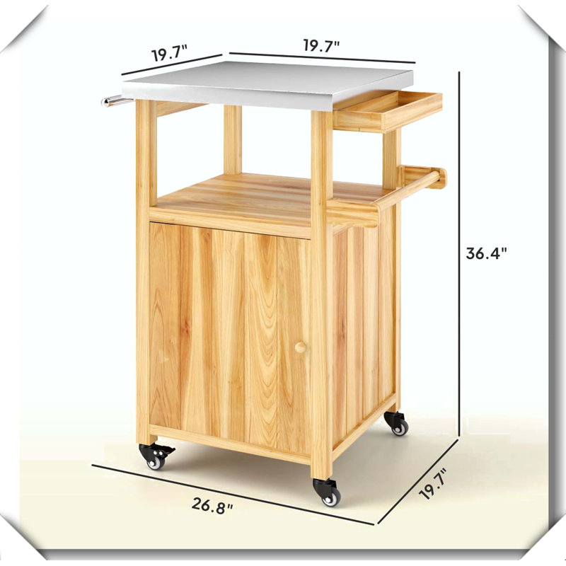 Wood Outdoor Kitchen Island Multi Use Grill Cart, Natural Wood