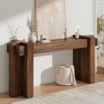 Modern Entryway Console Table, Geometric Minimalism Entrance Sofa Table, 70.9-Inch, for Entryway, Hallway, Living Room, Walnut