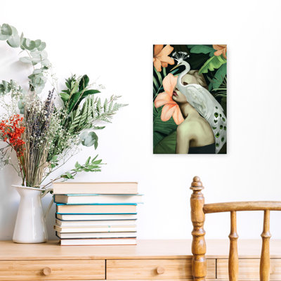 «Elegant Bird Woman», art mural élégant et serein, oiseau