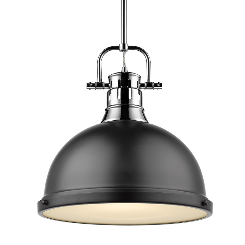 Luminaire suspendu dôme en acier à intensité variable 1 lumière Calico, Noir mat, Chrome chrome