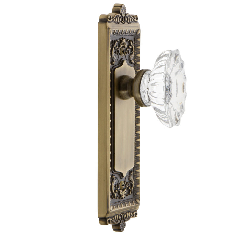 Double plaque Grandeur Windsor avec bouton de porte en cristal Biarritz, Laiton rétro