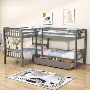 Kids Twin Over Twin Bunk Bed with Drawers