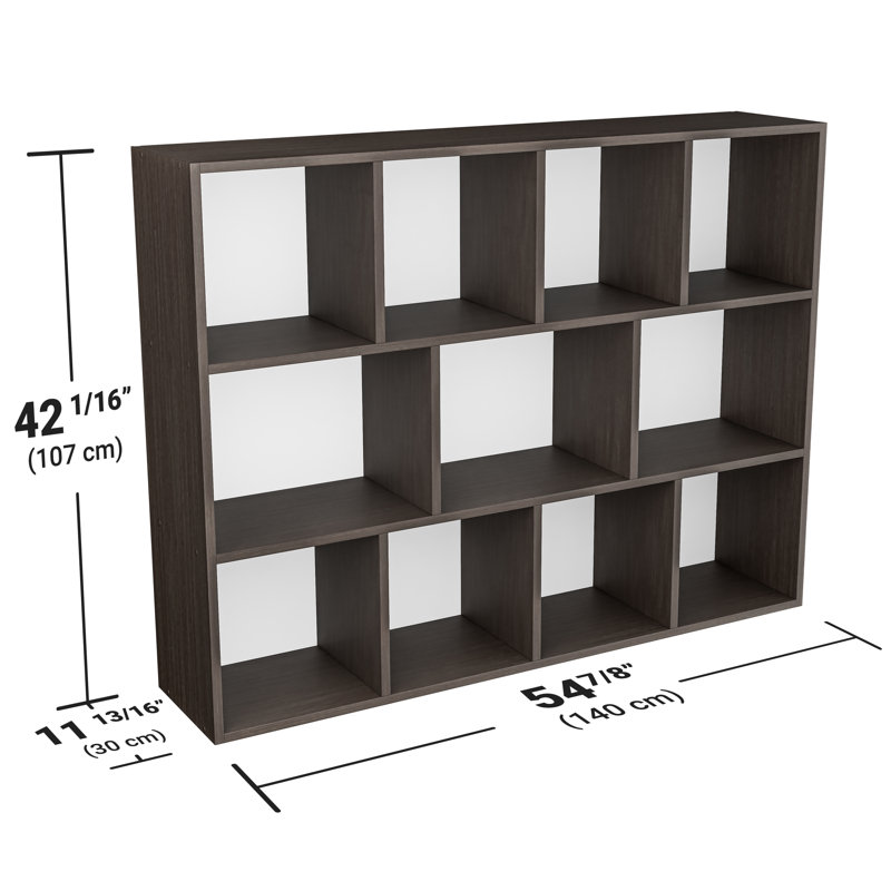 Bibliothèque décorative en bois massif à 3 tablettes Ariana 9,2, (3 tablettes) H 42 po x l 54,87 po x P 11,81 po, Brun