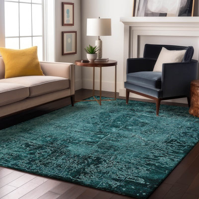 Cerrito AMF559 Premium Machine Washable Teal Rug