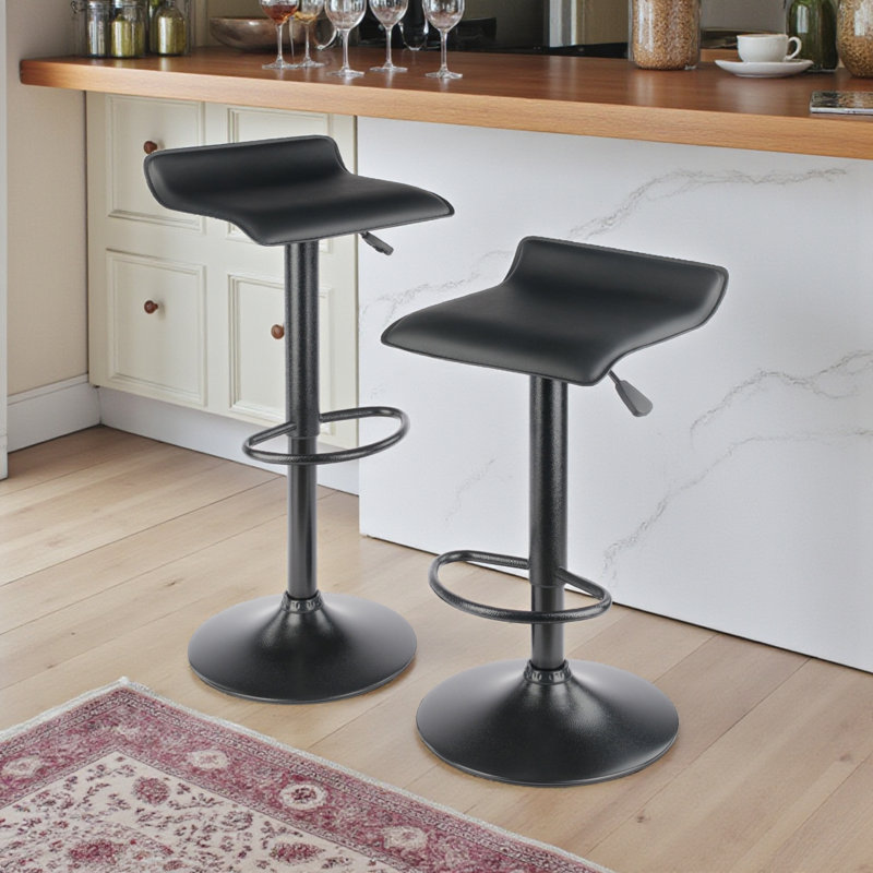 Moorehead Swivel Black Finish Solid Wood Adjustable Height Stool, 32.96"H X 14.57"W X 15.12"D