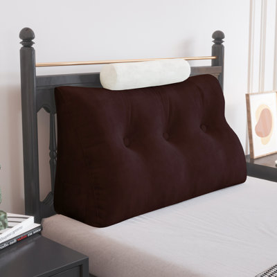 Sit-up Back Comfort WOWMAX Velvet Headboard Wedge Reading Pillow with Bolster Neck Roll Compression