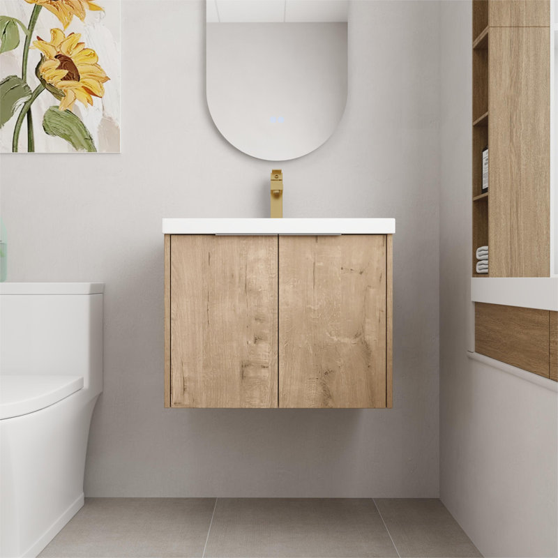 23.63'' Single Bathroom Vanity with Resin Top, Imitative Oak