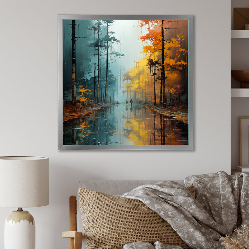 Autumn Forest Solitude sur toile, Cadre simple argenté, H 24 po x l 24 po x P 1 po