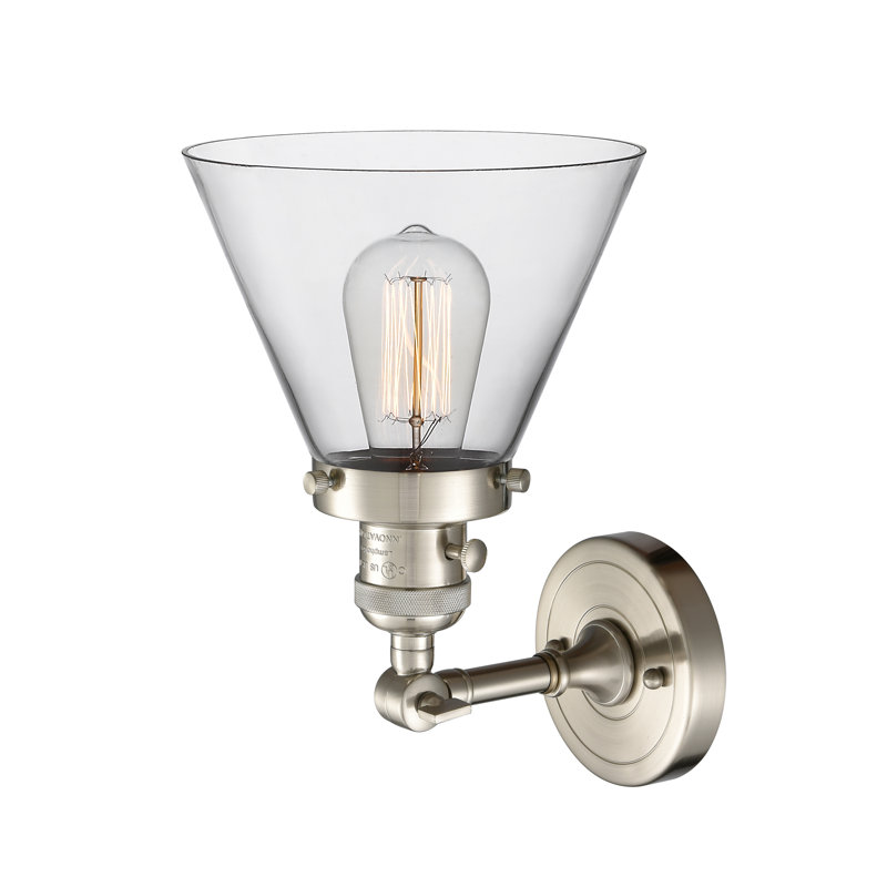 Applique murale 1 lumière Cone, Ampoule à DEL rétro de 3,5 W, Clair, Nickel satiné brossé