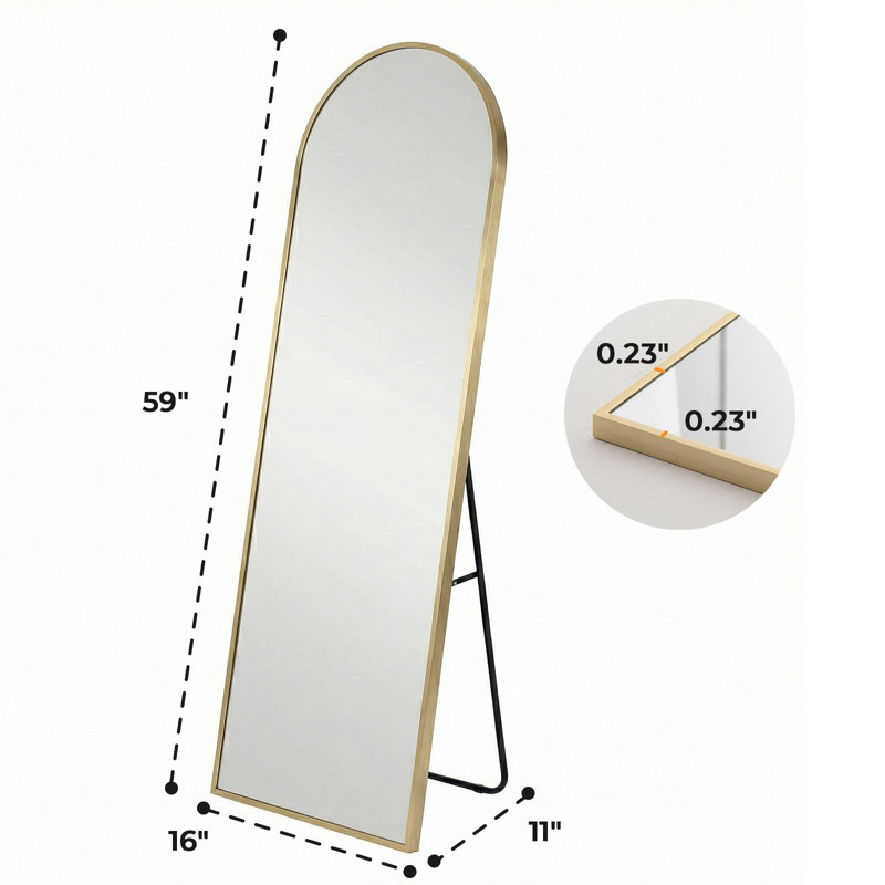  59"/64"/71" Full Length Mirror Floor Standing & Wall Mirror, Anti-Rust Aluminum Frame, Arch/Rectangle, Black/Gold, 64"