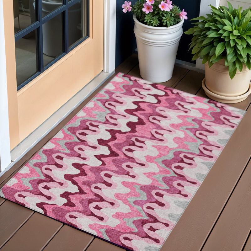 Tapis intérieur lavable abstrait 3 pi x 5 pi rose et mauve